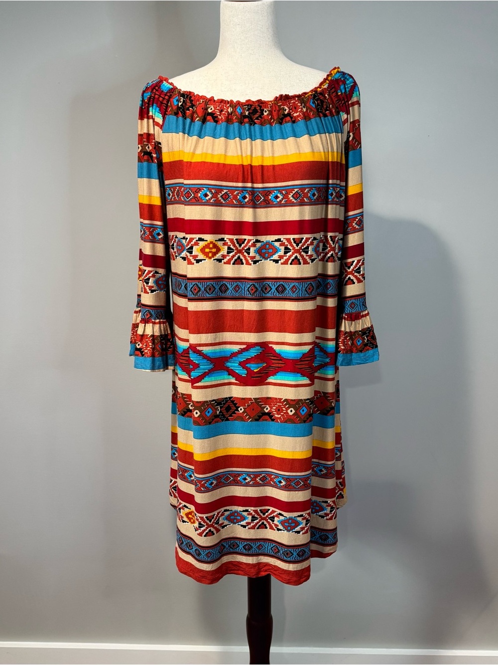 Scully Serape Southwestern Off Shoulder Dress Boho Western Aztec Festival XXL